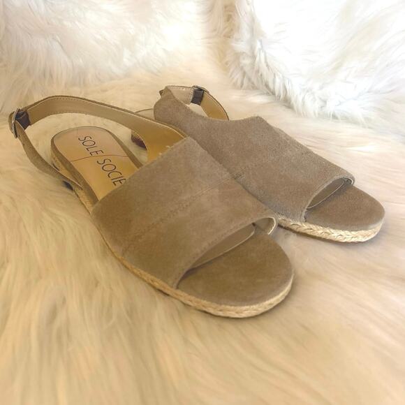 Sole Society Tan Suede Dolven Slingback Sandals, 8.5 - Picture 2 of 7